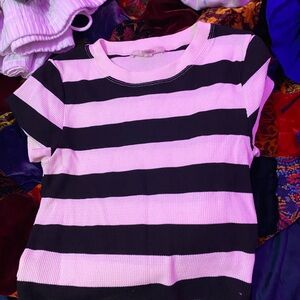 Altar'd State Pink and Black Striped Crop Top